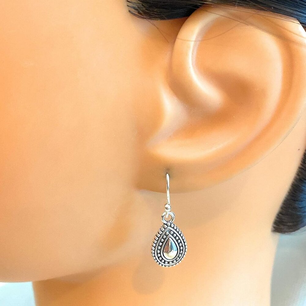 Sterling Silver Dangle Earrings Tiny Teardrop Han… - image 3